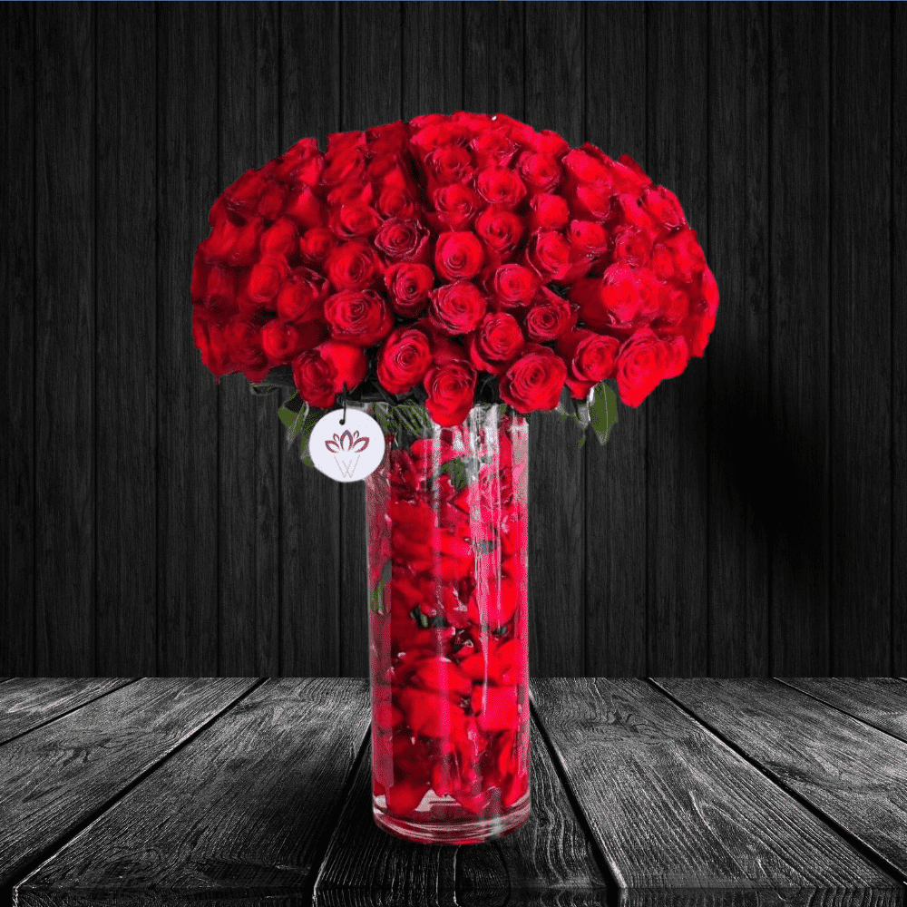 The color of red and the flower of roses both refer to passion, love